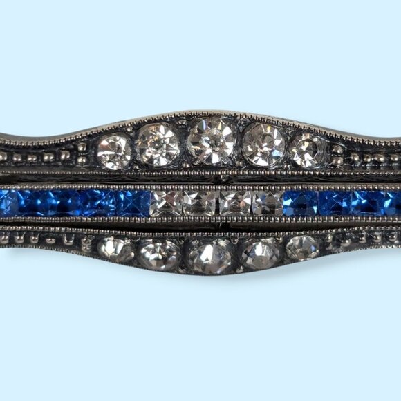 Antique Birks Sterling Crystal Bar Brooch - Picture 4 of 9